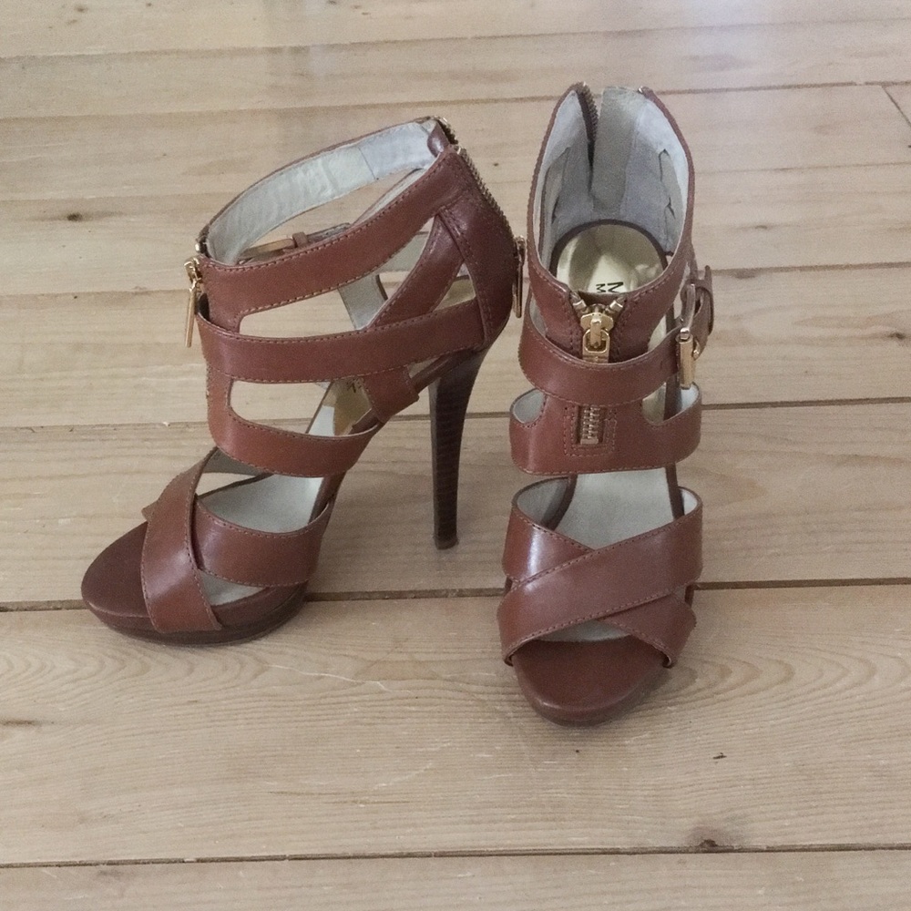 Michael Kors Brown Leather Strappy Platform Heels